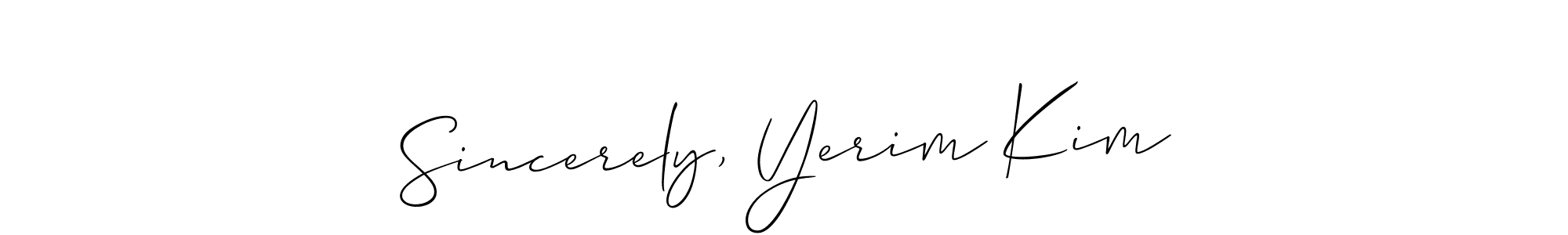 Sincerely, Yerim Kim stylish signature style. Best Handwritten Sign (Allison_Script) for my name. Handwritten Signature Collection Ideas for my name Sincerely, Yerim Kim. Sincerely, Yerim Kim signature style 2 images and pictures png
