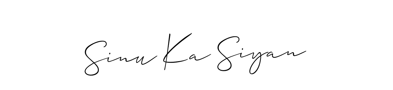 It looks lik you need a new signature style for name Sinu Ka Siyan. Design unique handwritten (Allison_Script) signature with our free signature maker in just a few clicks. Sinu Ka Siyan signature style 2 images and pictures png