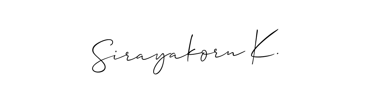 How to Draw Sirayakorn K. signature style? Allison_Script is a latest design signature styles for name Sirayakorn K.. Sirayakorn K. signature style 2 images and pictures png