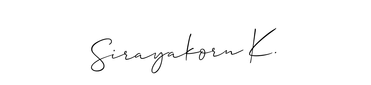 Use a signature maker to create a handwritten signature online. With this signature software, you can design (Allison_Script) your own signature for name Sirayakorn K.. Sirayakorn K. signature style 2 images and pictures png