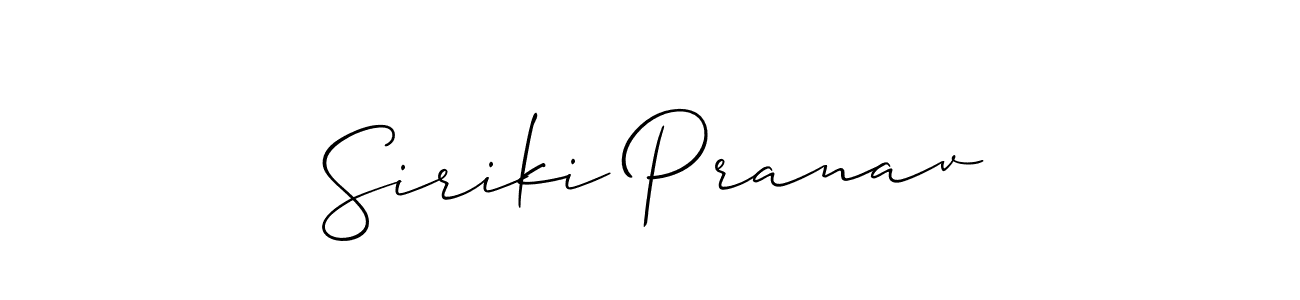 Allison_Script is a professional signature style that is perfect for those who want to add a touch of class to their signature. It is also a great choice for those who want to make their signature more unique. Get Siriki Pranav name to fancy signature for free. Siriki Pranav signature style 2 images and pictures png