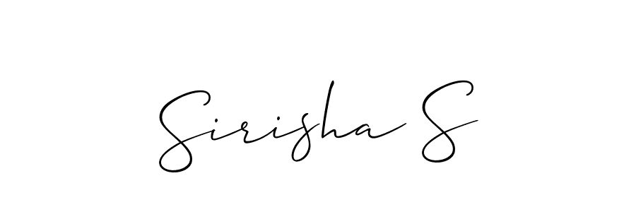 The best way (Allison_Script) to make a short signature is to pick only two or three words in your name. The name Sirisha S include a total of six letters. For converting this name. Sirisha S signature style 2 images and pictures png