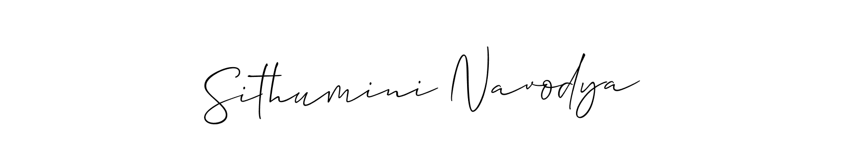 Allison_Script is a professional signature style that is perfect for those who want to add a touch of class to their signature. It is also a great choice for those who want to make their signature more unique. Get Sithumini Navodya name to fancy signature for free. Sithumini Navodya signature style 2 images and pictures png