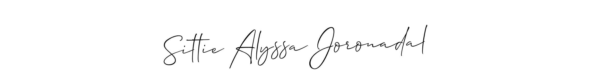 Make a short Sittie Alyssa Joronadal signature style. Manage your documents anywhere anytime using Allison_Script. Create and add eSignatures, submit forms, share and send files easily. Sittie Alyssa Joronadal signature style 2 images and pictures png