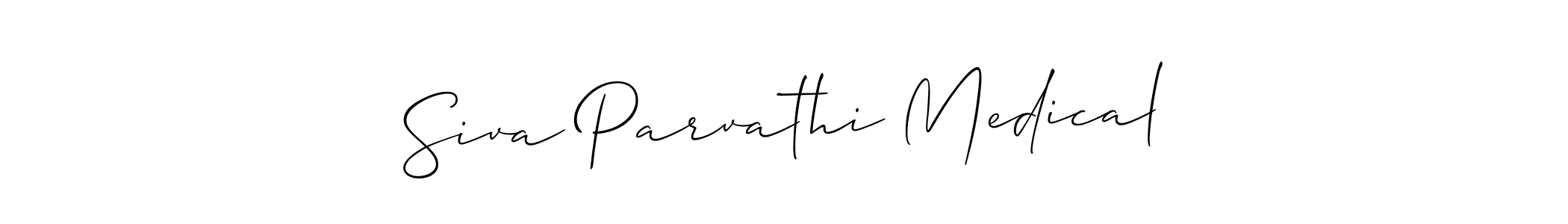 The best way (Allison_Script) to make a short signature is to pick only two or three words in your name. The name Siva Parvathi Medical include a total of six letters. For converting this name. Siva Parvathi Medical signature style 2 images and pictures png