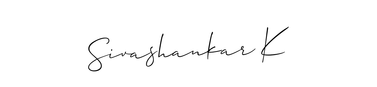 if you are searching for the best signature style for your name Sivashankar K. so please give up your signature search. here we have designed multiple signature styles  using Allison_Script. Sivashankar K signature style 2 images and pictures png