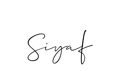 Use a signature maker to create a handwritten signature online. With this signature software, you can design (Allison_Script) your own signature for name Siyaf. Siyaf signature style 2 images and pictures png