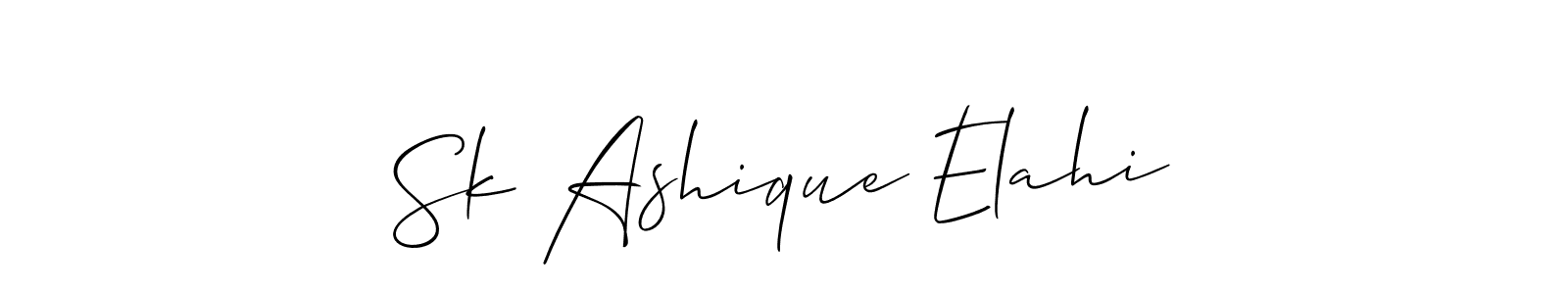 How to Draw Sk Ashique Elahi signature style? Allison_Script is a latest design signature styles for name Sk Ashique Elahi. Sk Ashique Elahi signature style 2 images and pictures png