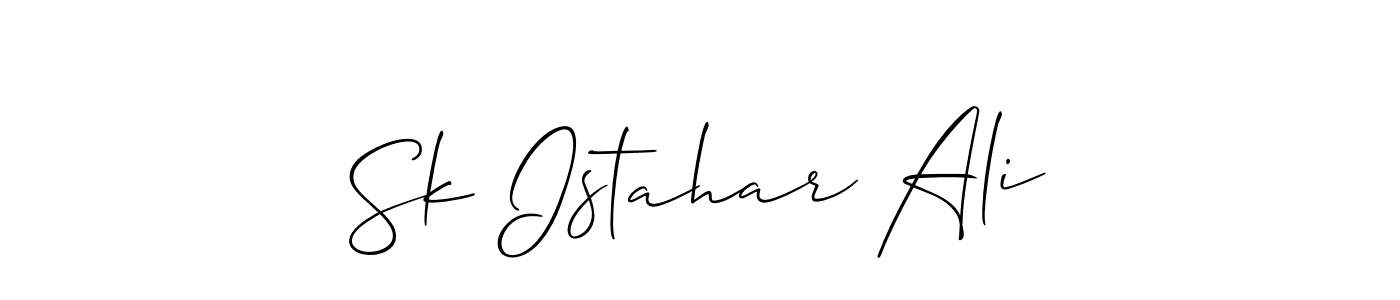 The best way (Allison_Script) to make a short signature is to pick only two or three words in your name. The name Sk Istahar Ali include a total of six letters. For converting this name. Sk Istahar Ali signature style 2 images and pictures png