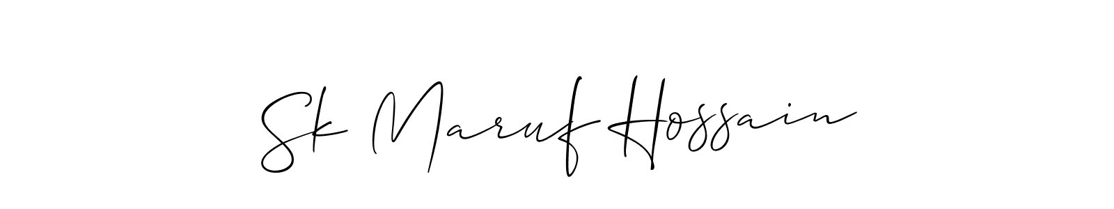 The best way (Allison_Script) to make a short signature is to pick only two or three words in your name. The name Sk Maruf Hossain include a total of six letters. For converting this name. Sk Maruf Hossain signature style 2 images and pictures png