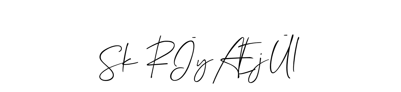 The best way (Allison_Script) to make a short signature is to pick only two or three words in your name. The name Sk RĪyÆjŪl include a total of six letters. For converting this name. Sk RĪyÆjŪl signature style 2 images and pictures png