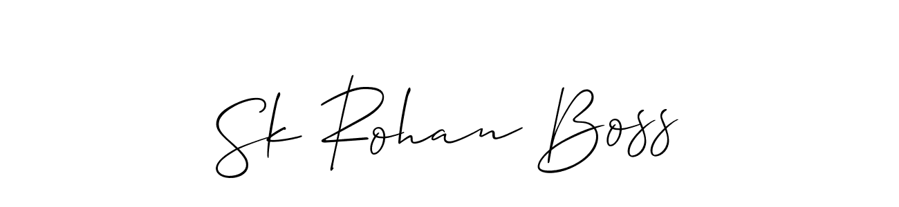 The best way (Allison_Script) to make a short signature is to pick only two or three words in your name. The name Sk Rohan Boss include a total of six letters. For converting this name. Sk Rohan Boss signature style 2 images and pictures png