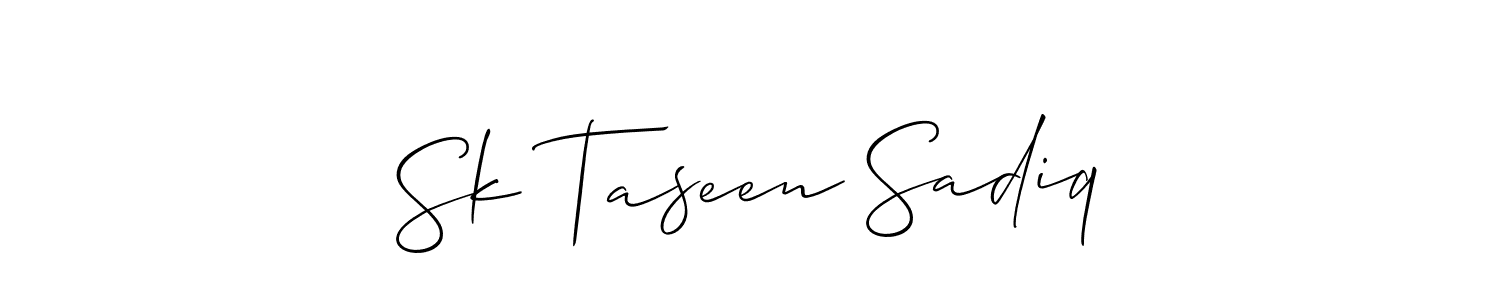 You should practise on your own different ways (Allison_Script) to write your name (Sk Taseen Sadiq) in signature. don't let someone else do it for you. Sk Taseen Sadiq signature style 2 images and pictures png