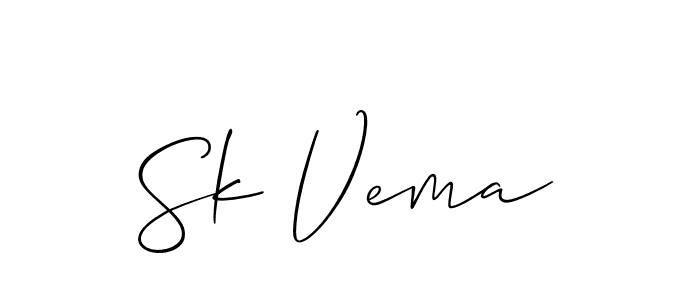 The best way (Allison_Script) to make a short signature is to pick only two or three words in your name. The name Sk Vema include a total of six letters. For converting this name. Sk Vema signature style 2 images and pictures png