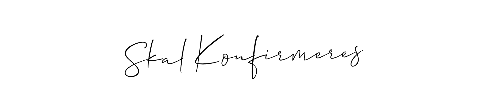 This is the best signature style for the Skal Konfirmeres name. Also you like these signature font (Allison_Script). Mix name signature. Skal Konfirmeres signature style 2 images and pictures png