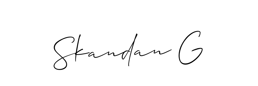Use a signature maker to create a handwritten signature online. With this signature software, you can design (Allison_Script) your own signature for name Skandan G. Skandan G signature style 2 images and pictures png
