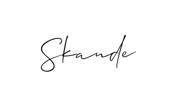 Make a short Skande signature style. Manage your documents anywhere anytime using Allison_Script. Create and add eSignatures, submit forms, share and send files easily. Skande signature style 2 images and pictures png