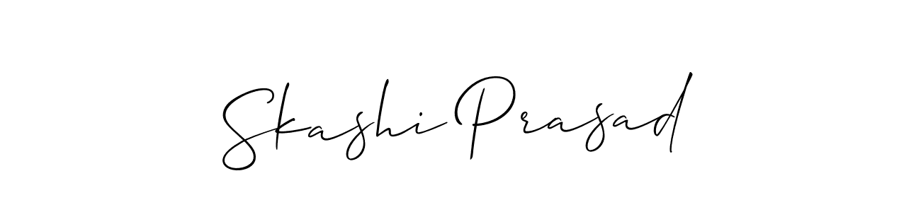 The best way (Allison_Script) to make a short signature is to pick only two or three words in your name. The name Skashi Prasad include a total of six letters. For converting this name. Skashi Prasad signature style 2 images and pictures png