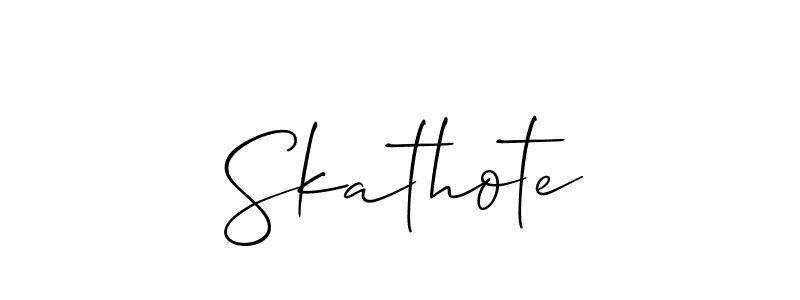 Allison_Script is a professional signature style that is perfect for those who want to add a touch of class to their signature. It is also a great choice for those who want to make their signature more unique. Get Skathote name to fancy signature for free. Skathote signature style 2 images and pictures png