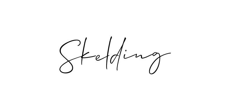 Use a signature maker to create a handwritten signature online. With this signature software, you can design (Allison_Script) your own signature for name Skelding. Skelding signature style 2 images and pictures png