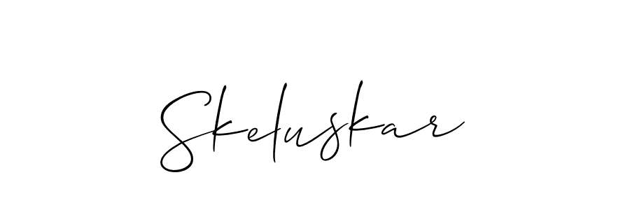 You should practise on your own different ways (Allison_Script) to write your name (Skeluskar) in signature. don't let someone else do it for you. Skeluskar signature style 2 images and pictures png