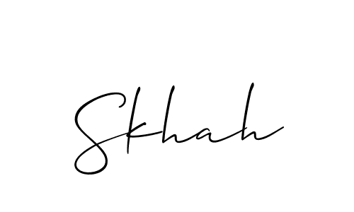 Use a signature maker to create a handwritten signature online. With this signature software, you can design (Allison_Script) your own signature for name Skhah. Skhah signature style 2 images and pictures png