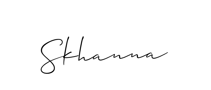 Use a signature maker to create a handwritten signature online. With this signature software, you can design (Allison_Script) your own signature for name Skhanna. Skhanna signature style 2 images and pictures png