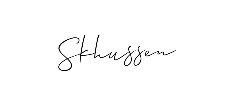 Make a beautiful signature design for name Skhussen. With this signature (Allison_Script) style, you can create a handwritten signature for free. Skhussen signature style 2 images and pictures png