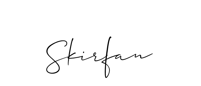 It looks lik you need a new signature style for name Skirfan. Design unique handwritten (Allison_Script) signature with our free signature maker in just a few clicks. Skirfan signature style 2 images and pictures png