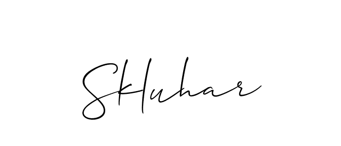 Also You can easily find your signature by using the search form. We will create Skluhar name handwritten signature images for you free of cost using Allison_Script sign style. Skluhar signature style 2 images and pictures png