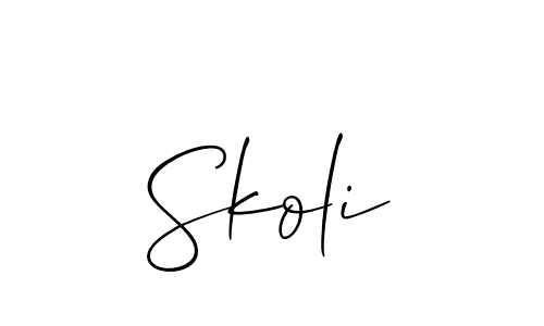 Use a signature maker to create a handwritten signature online. With this signature software, you can design (Allison_Script) your own signature for name Skoli. Skoli signature style 2 images and pictures png