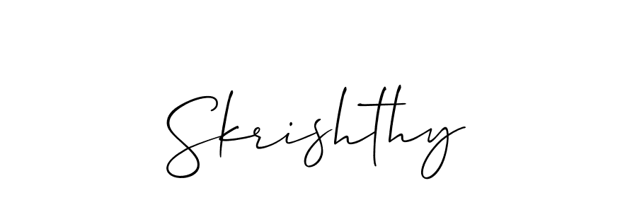 Also You can easily find your signature by using the search form. We will create Skrishthy name handwritten signature images for you free of cost using Allison_Script sign style. Skrishthy signature style 2 images and pictures png