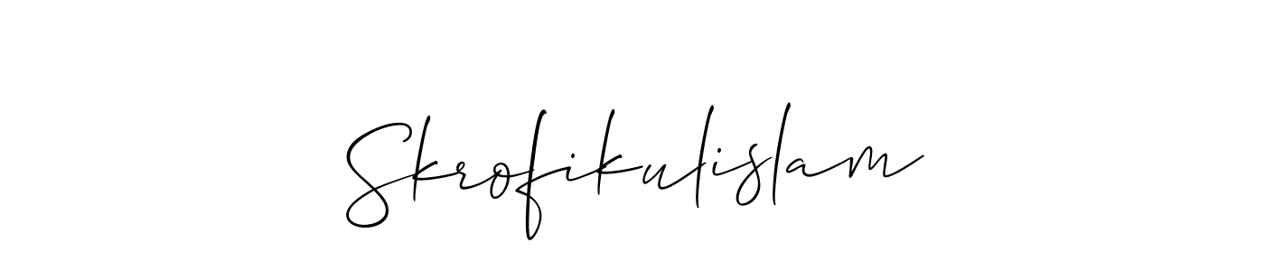 Allison_Script is a professional signature style that is perfect for those who want to add a touch of class to their signature. It is also a great choice for those who want to make their signature more unique. Get Skrofikulislam name to fancy signature for free. Skrofikulislam signature style 2 images and pictures png