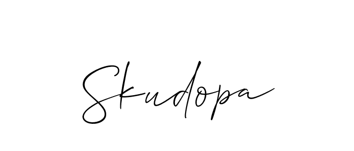 if you are searching for the best signature style for your name Skudopa. so please give up your signature search. here we have designed multiple signature styles  using Allison_Script. Skudopa signature style 2 images and pictures png