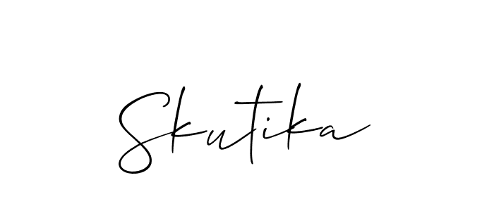 if you are searching for the best signature style for your name Skutika. so please give up your signature search. here we have designed multiple signature styles  using Allison_Script. Skutika signature style 2 images and pictures png