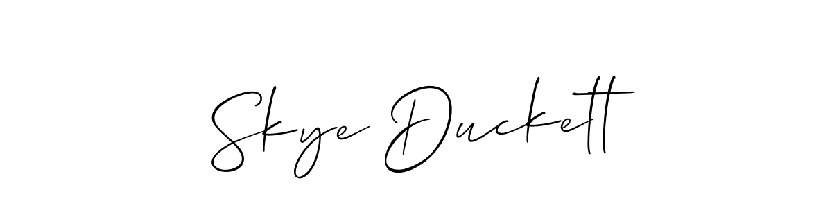 Also You can easily find your signature by using the search form. We will create Skye Duckett name handwritten signature images for you free of cost using Allison_Script sign style. Skye Duckett signature style 2 images and pictures png