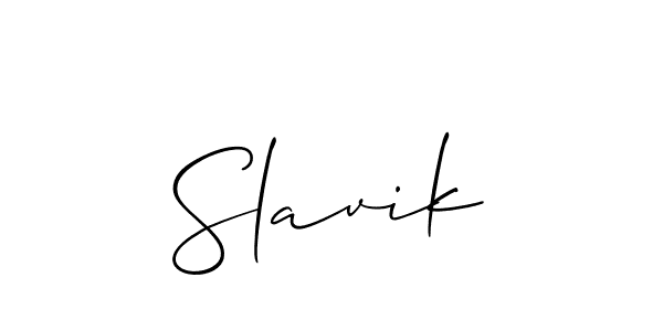 Make a beautiful signature design for name Slavik. With this signature (Allison_Script) style, you can create a handwritten signature for free. Slavik signature style 2 images and pictures png