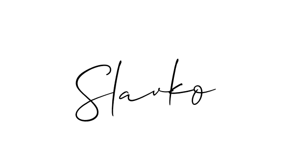 Create a beautiful signature design for name Slavko. With this signature (Allison_Script) fonts, you can make a handwritten signature for free. Slavko signature style 2 images and pictures png