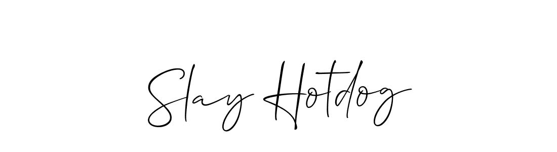 Make a beautiful signature design for name Slay Hotdog. With this signature (Allison_Script) style, you can create a handwritten signature for free. Slay Hotdog signature style 2 images and pictures png