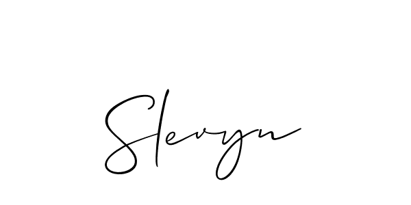 Create a beautiful signature design for name Slevyn. With this signature (Allison_Script) fonts, you can make a handwritten signature for free. Slevyn signature style 2 images and pictures png