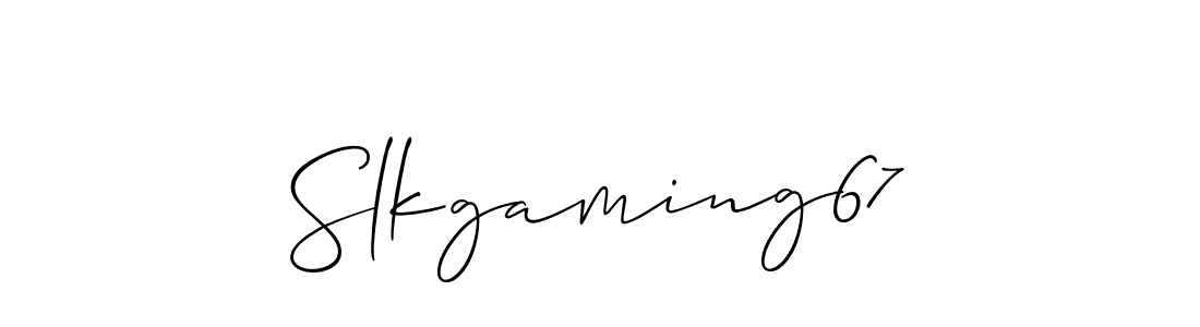 It looks lik you need a new signature style for name Slkgaming67. Design unique handwritten (Allison_Script) signature with our free signature maker in just a few clicks. Slkgaming67 signature style 2 images and pictures png