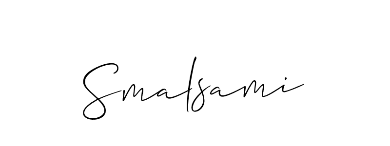 The best way (Allison_Script) to make a short signature is to pick only two or three words in your name. The name Smalsami include a total of six letters. For converting this name. Smalsami signature style 2 images and pictures png