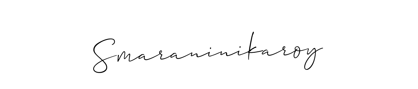 Use a signature maker to create a handwritten signature online. With this signature software, you can design (Allison_Script) your own signature for name Smaraninikaroy. Smaraninikaroy signature style 2 images and pictures png