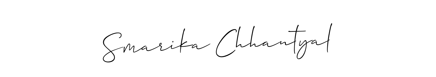 Make a short Smarika Chhantyal signature style. Manage your documents anywhere anytime using Allison_Script. Create and add eSignatures, submit forms, share and send files easily. Smarika Chhantyal signature style 2 images and pictures png
