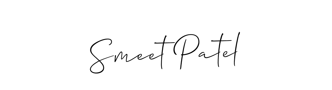 The best way (Allison_Script) to make a short signature is to pick only two or three words in your name. The name Smeet Patel include a total of six letters. For converting this name. Smeet Patel signature style 2 images and pictures png