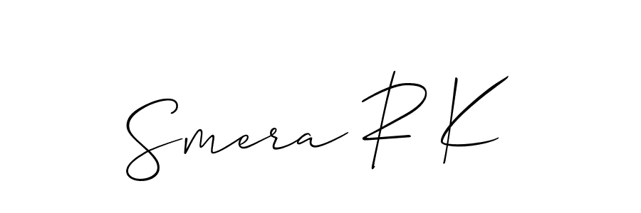 It looks lik you need a new signature style for name Smera R K. Design unique handwritten (Allison_Script) signature with our free signature maker in just a few clicks. Smera R K signature style 2 images and pictures png