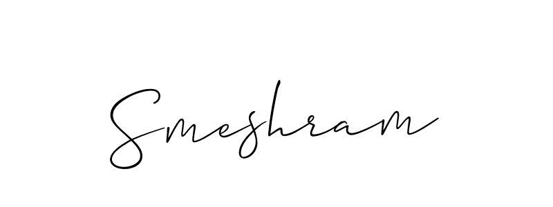 Use a signature maker to create a handwritten signature online. With this signature software, you can design (Allison_Script) your own signature for name Smeshram. Smeshram signature style 2 images and pictures png