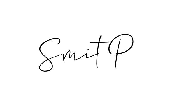 Use a signature maker to create a handwritten signature online. With this signature software, you can design (Allison_Script) your own signature for name Smit P. Smit P signature style 2 images and pictures png