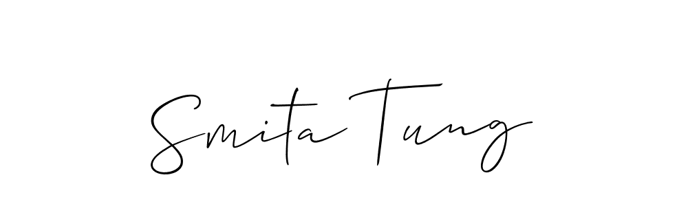 The best way (Allison_Script) to make a short signature is to pick only two or three words in your name. The name Smita Tung include a total of six letters. For converting this name. Smita Tung signature style 2 images and pictures png