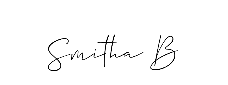 Make a short Smitha B signature style. Manage your documents anywhere anytime using Allison_Script. Create and add eSignatures, submit forms, share and send files easily. Smitha B signature style 2 images and pictures png